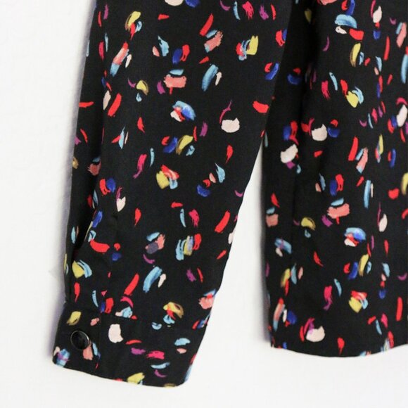 Cabi Ferris Button Front Shirt Blouse Top M #3423 Colorful Feather Confetti Mod - Picture 8 of 14